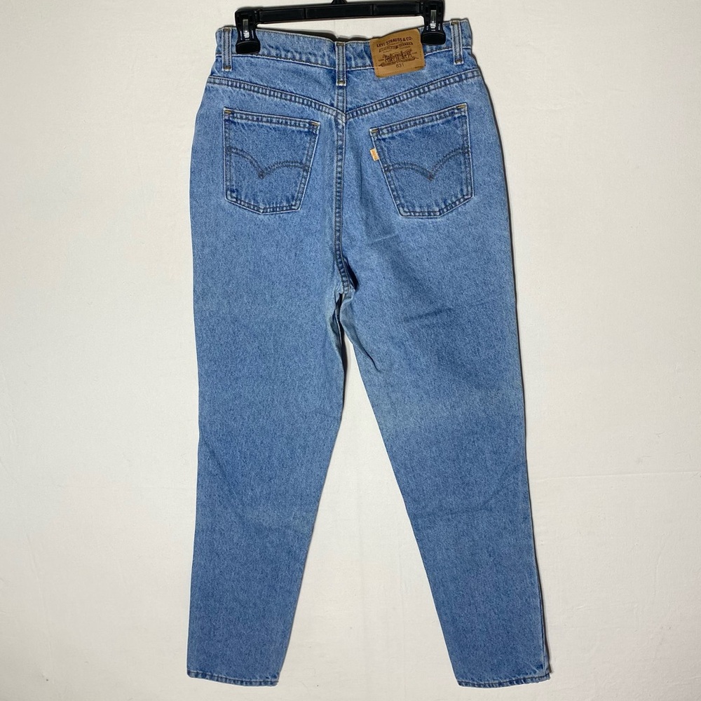 Vintage Levi’s White Tag Orange Writing 596 Light Wash High Rise Straight Leg 28